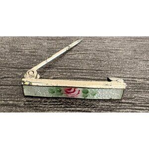Vintage Sterling S.P. Co. Silver Pin With Hand-Painted Rose Design